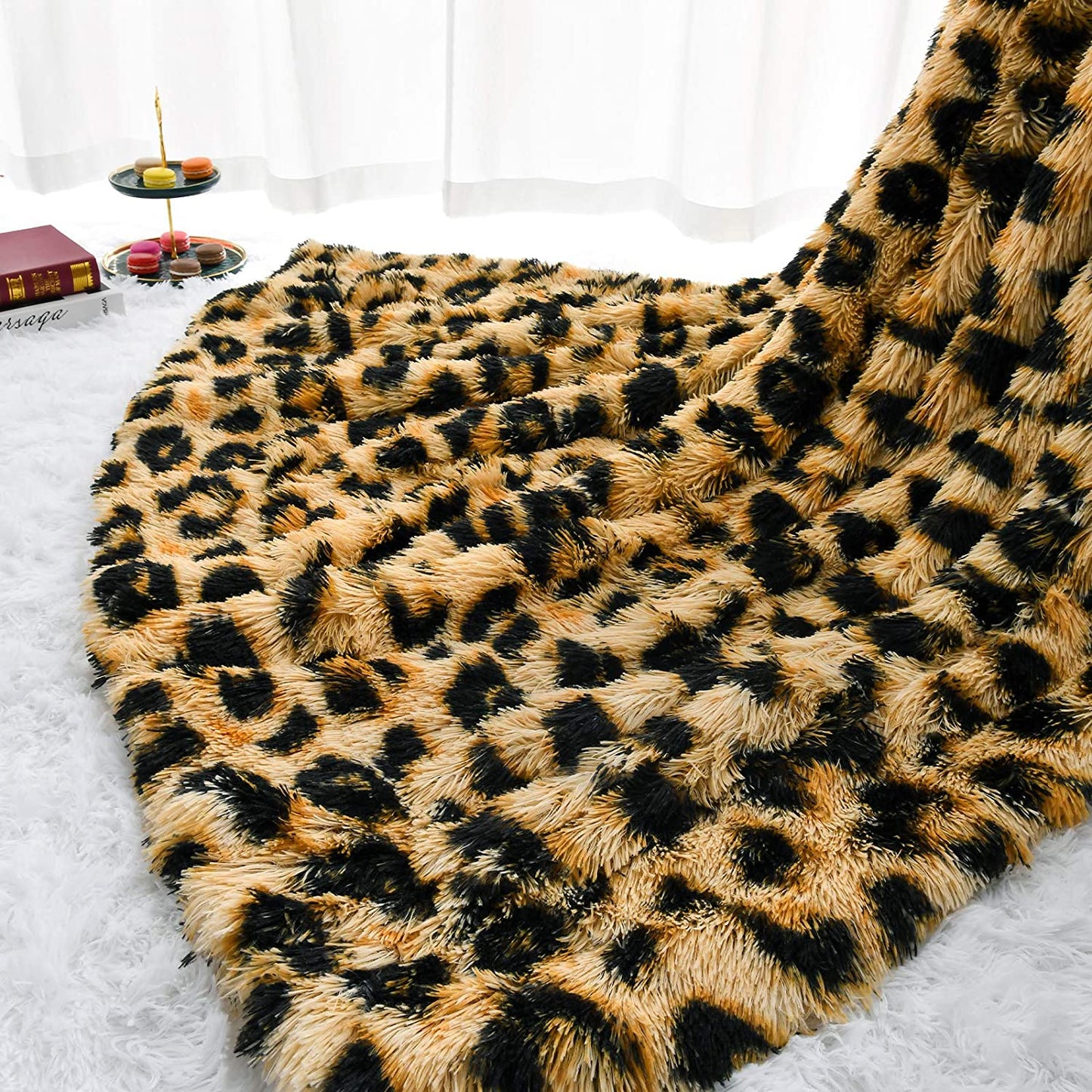 NOAHAS Fluffy Leopard Throw Blanket Plush Cheetah Print Blankets Soft Faux Fur Bed Throw For Decorative Couch Chair Bed Covers