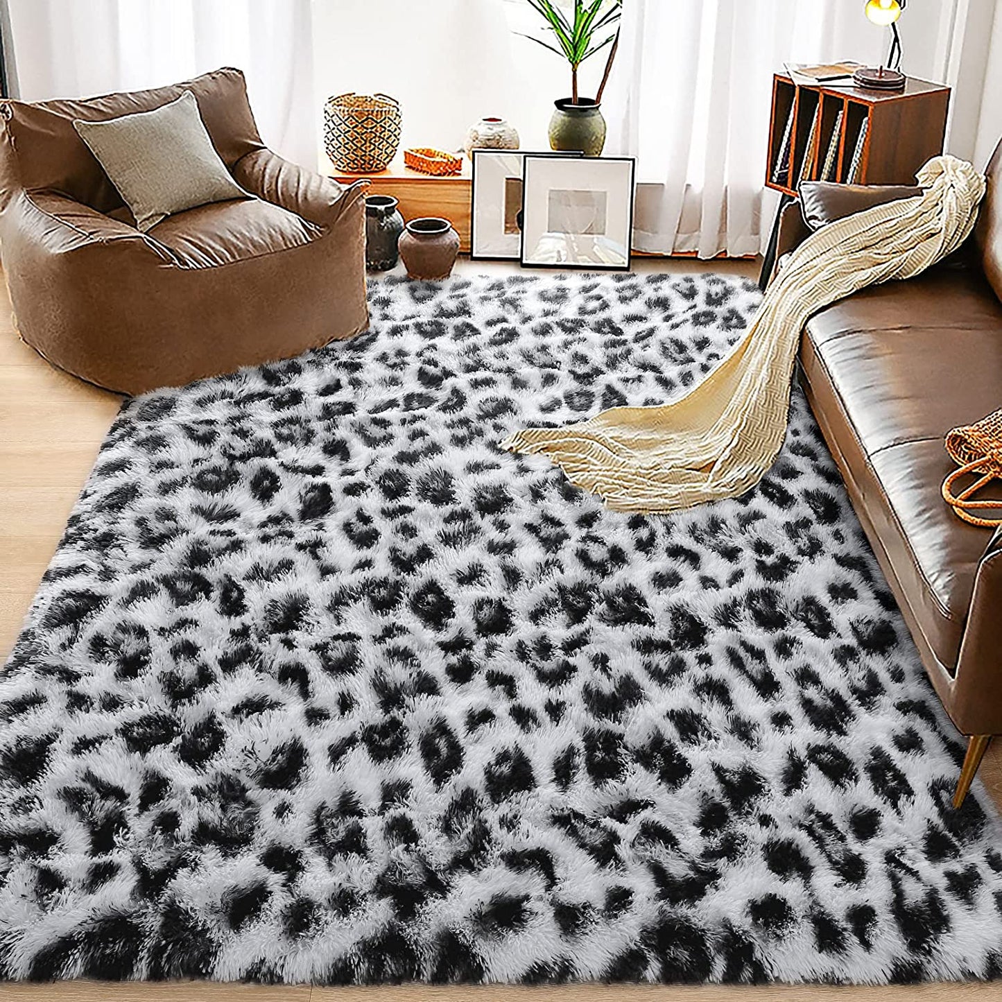 NOAHAS Fluffy Leopard Print Rug Cheetah Print Area Rugs Soft Comfy Printed Carpet for Bedroom Living Room Home Western Decor