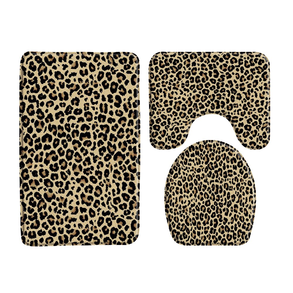 3Pcs Set Gray Brown Leopard Pattern Bathroom Bath Mats Toilet Lid Cover  Shower Carpet Rugs Home Decor Cheetah Animal Doormat