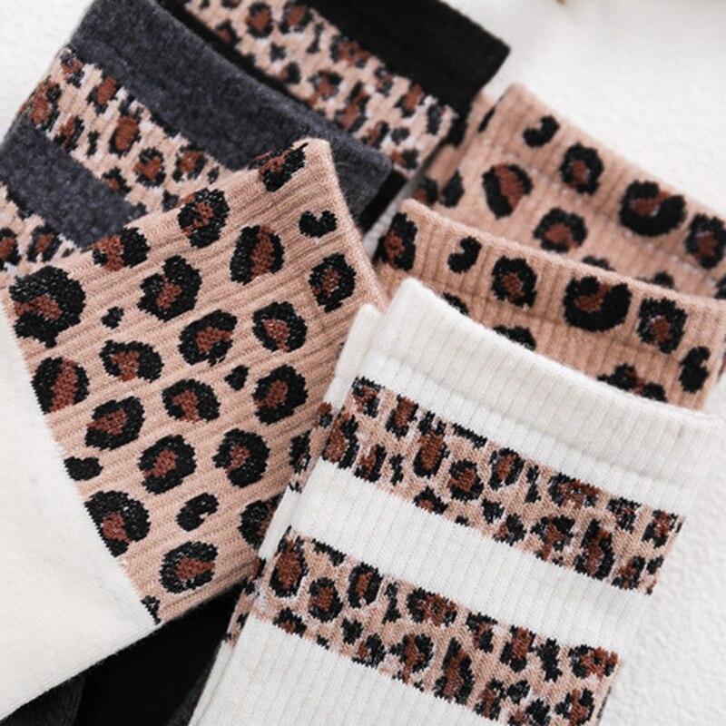 3 Pairs Leopard Print Cotton Socks Women Winter Warm Long Socks Harajuku Brand Luxury Kawaii Sports Street Apparel Korea Style