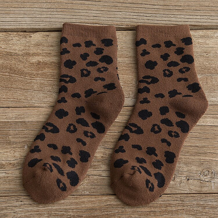 Retro Cool Leopard Print Women Socks Cotton Terry Thick Warm Socks Cotton Korean Animal Girl Gift Funny Holiday Winter Kawaii