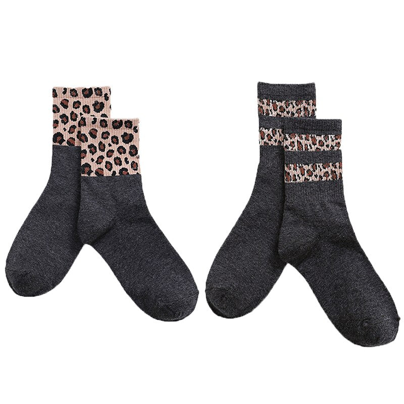 3 Pairs Leopard Print Cotton Socks Women Winter Warm Long Socks Harajuku Brand Luxury Kawaii Sports Street Apparel Korea Style