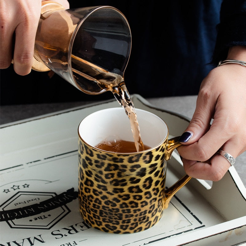 Ceramic Leopard Print Mug Large Capacity Coffee Cup Water Milk Drinking Tazas Tea Party Home Drinkware Gifts