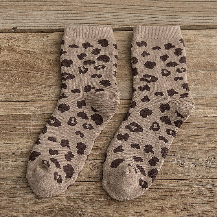 Retro Cool Leopard Print Women Socks Cotton Terry Thick Warm Socks Cotton Korean Animal Girl Gift Funny Holiday Winter Kawaii