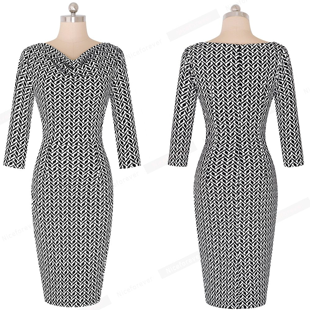 Women Casual Leopard Print Office Business Sheath Slim Summer Pencil Dress HB452