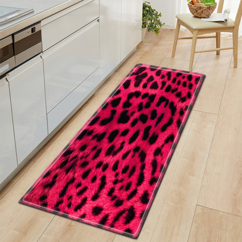 Long Kitchen Mat Bedroom Entrance Doormat Home Hallway Floor Decoration Living Room Carpet Leopard Print Anti-Slip Bathroom Rug