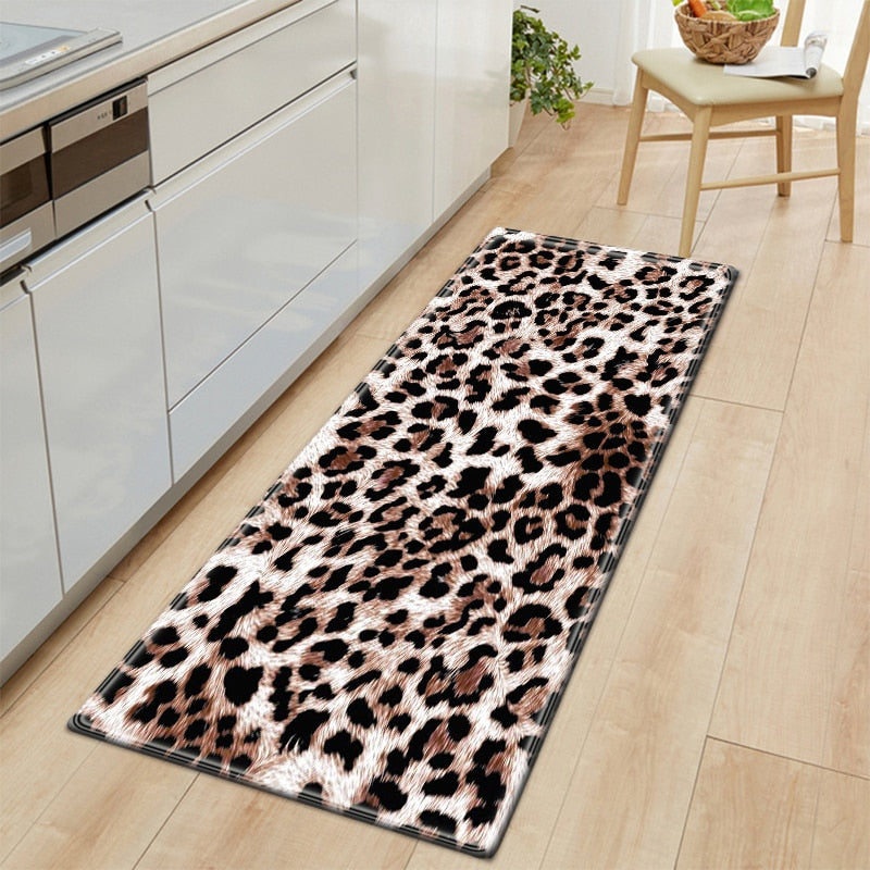 Long Kitchen Mat Bedroom Entrance Doormat Home Hallway Floor Decoration Living Room Carpet Leopard Print Anti-Slip Bathroom Rug