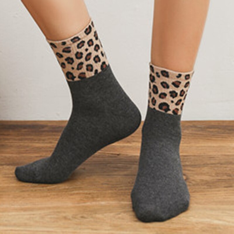 3 Pairs Leopard Print Cotton Socks Women Winter Warm Long Socks Harajuku Brand Luxury Kawaii Sports Street Apparel Korea Style