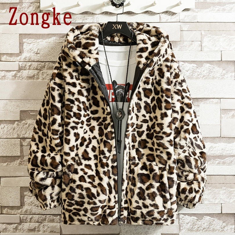 Zongke Leopard Hooded Winter Jacket Men 2022 Japanese Streetwear Men Jacket Winter Casual Jackets For Men Brand Coat M-4XL