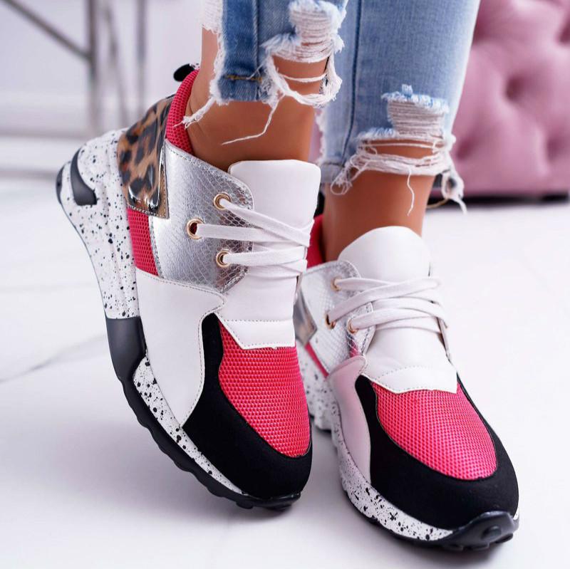 Women Sneakers Lace-Up Platform Sports Shoes for Women Breathable Ladies Sneakers Leopard Print Women&#39;s Vulcanize Shoes