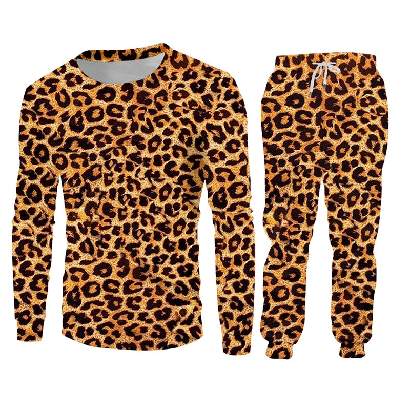 OGKB Selling Casual 2 Piece Suit New Animal 3D Printing Leopard Print Harajuku Hoodie And Jogging Pants Large Size Wholesale