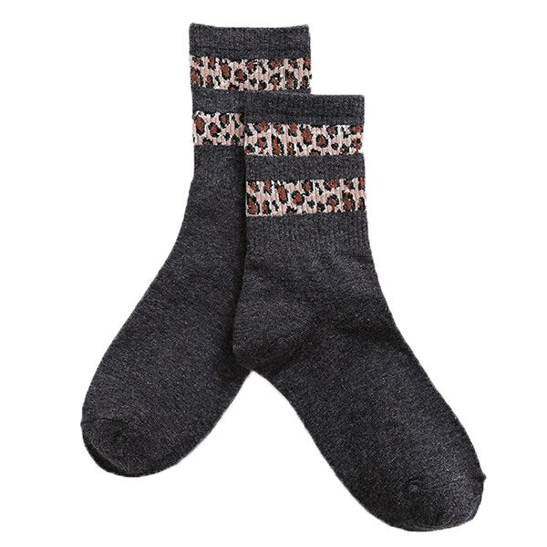 3 Pairs Leopard Print Cotton Socks Women Winter Warm Long Socks Harajuku Brand Luxury Kawaii Sports Street Apparel Korea Style