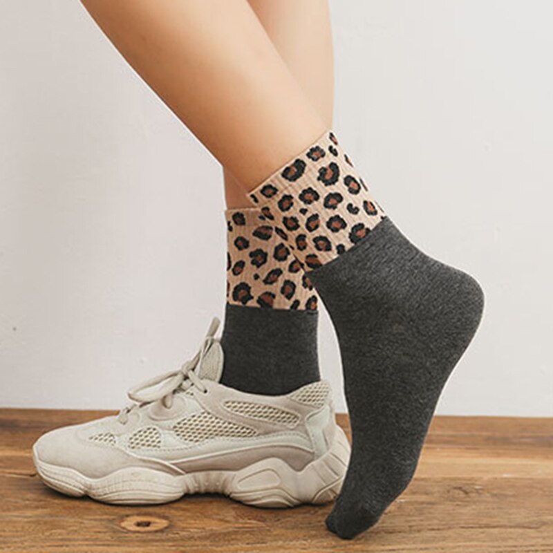 3 Pairs Leopard Print Cotton Socks Women Winter Warm Long Socks Harajuku Brand Luxury Kawaii Sports Street Apparel Korea Style