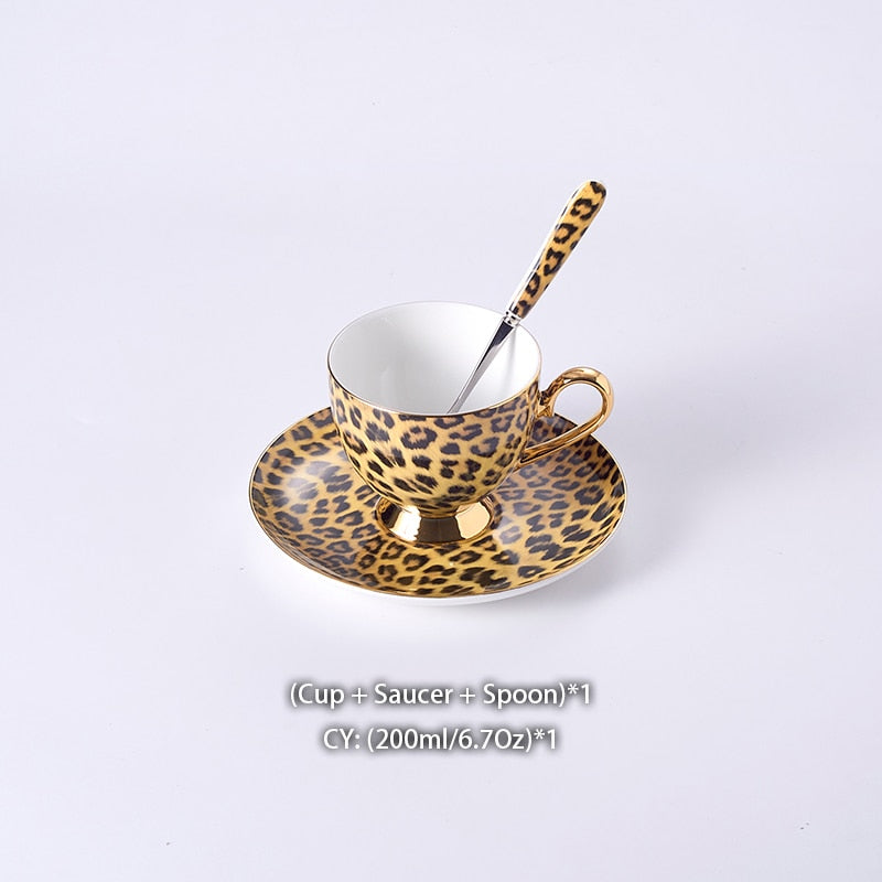 Leopard Print Bone China Coffee Set Luxury Porcelain Tea Set Pot Cup Ceramic Mug Sugar Bowl Creamer Teapot Drinkware Coffeeware