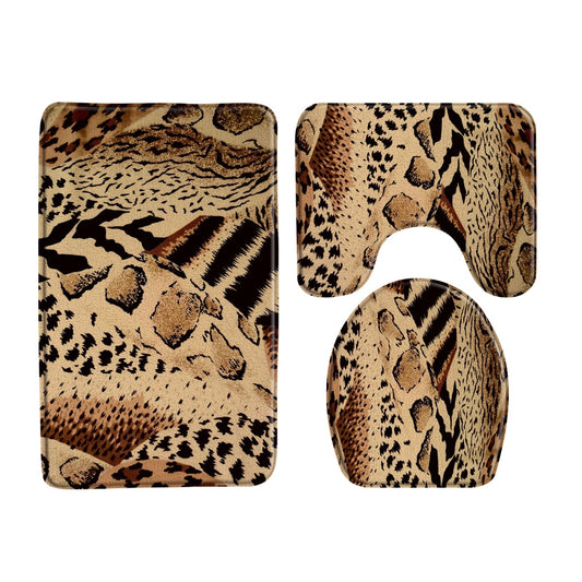 3Pcs Set Gray Brown Leopard Pattern Bathroom Bath Mats Toilet Lid Cover  Shower Carpet Rugs Home Decor Cheetah Animal Doormat