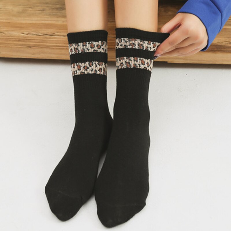 3 Pairs Leopard Print Cotton Socks Women Winter Warm Long Socks Harajuku Brand Luxury Kawaii Sports Street Apparel Korea Style