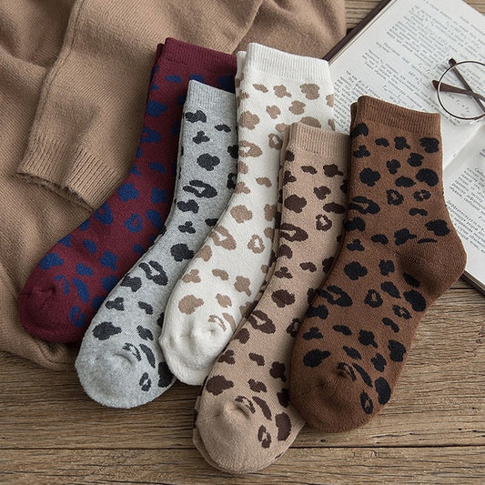 Retro Cool Leopard Print Women Socks Cotton Terry Thick Warm Socks Cotton Korean Animal Girl Gift Funny Holiday Winter Kawaii