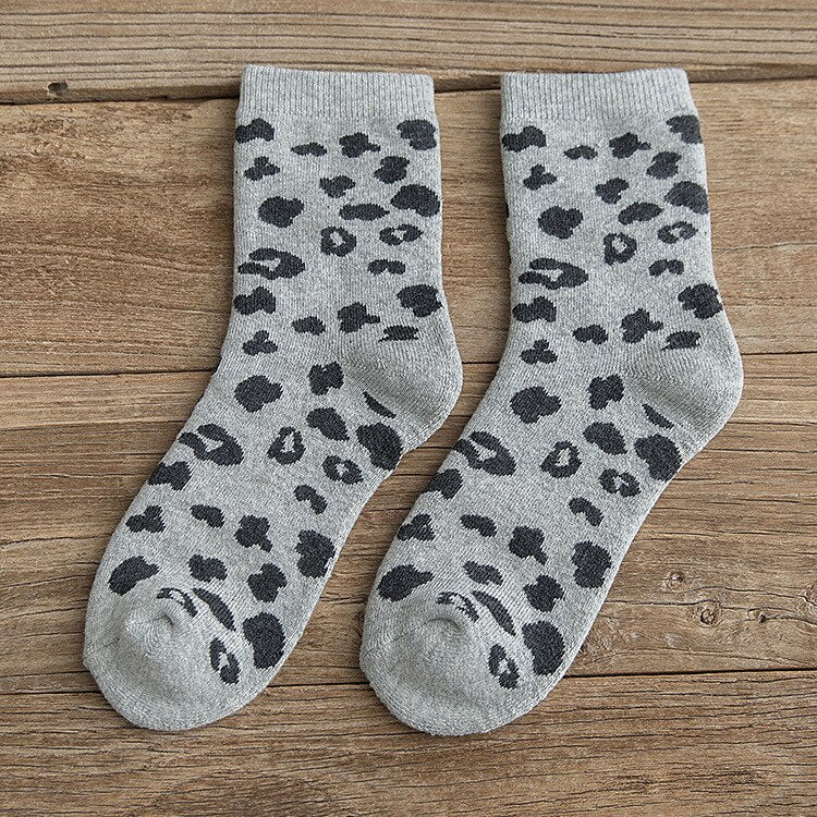 Retro Cool Leopard Print Women Socks Cotton Terry Thick Warm Socks Cotton Korean Animal Girl Gift Funny Holiday Winter Kawaii