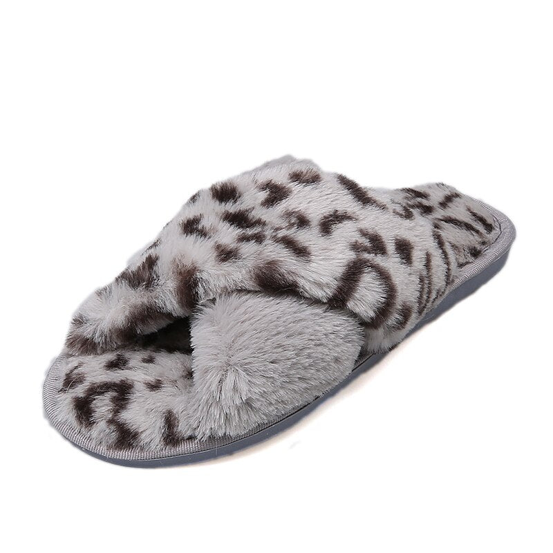 House Women Fur Slippers Indoor Leopard Print Furry Slides Fluffy Soft Plush Flats Non Slippers Home Casual Shoes Ladies Female