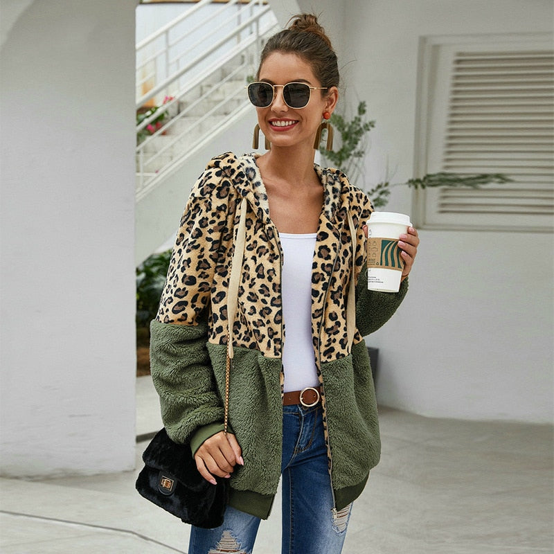 Autumn Winter Leopard Sweatshirts Women 2020 Long Sleeve Hooded Hoodies Casual Zipper Hoodie Top Warm Coat Polerones Mujer