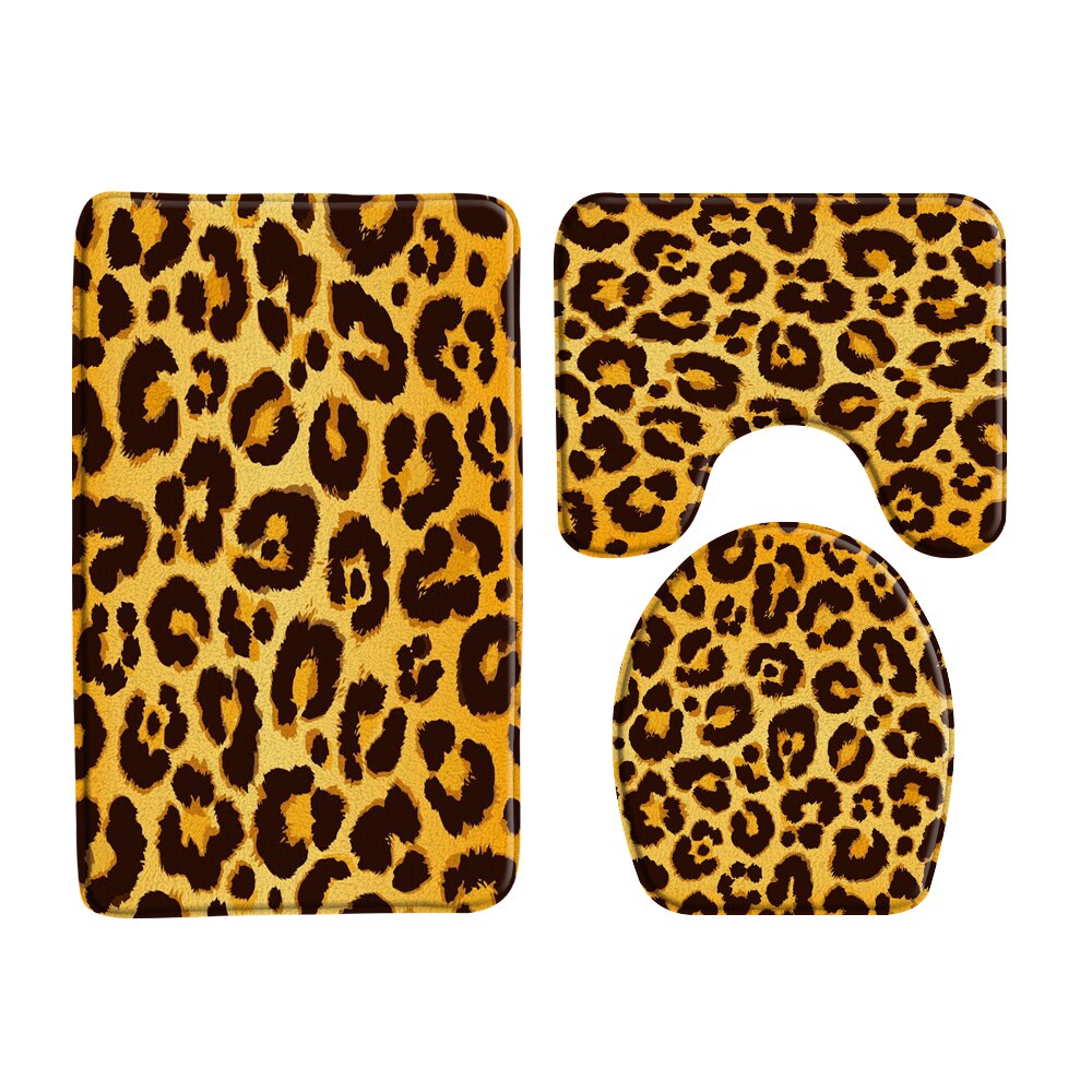 3Pcs Set Gray Brown Leopard Pattern Bathroom Bath Mats Toilet Lid Cover  Shower Carpet Rugs Home Decor Cheetah Animal Doormat