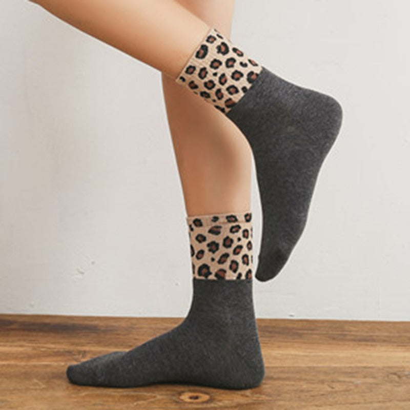 3 Pairs Leopard Print Cotton Socks Women Winter Warm Long Socks Harajuku Brand Luxury Kawaii Sports Street Apparel Korea Style