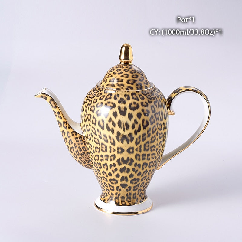 Leopard Print Bone China Coffee Set Luxury Porcelain Tea Set Pot Cup Ceramic Mug Sugar Bowl Creamer Teapot Drinkware Coffeeware