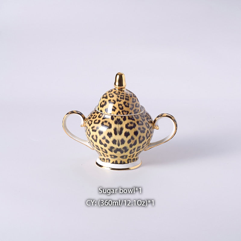 Leopard Print Bone China Coffee Set Luxury Porcelain Tea Set Pot Cup Ceramic Mug Sugar Bowl Creamer Teapot Drinkware Coffeeware