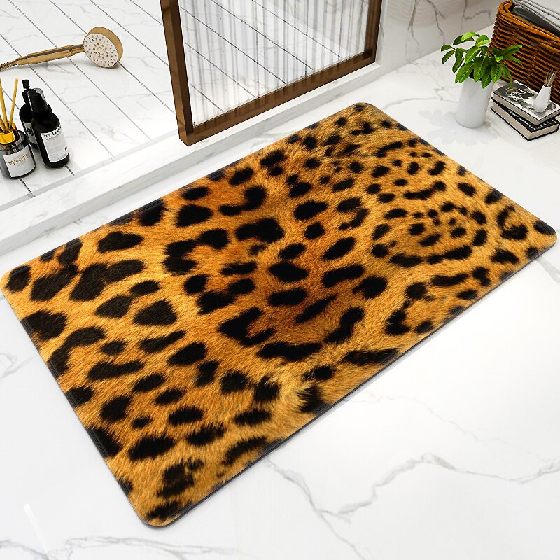 Long Kitchen Mat Bedroom Entrance Doormat Home Hallway Floor Decoration Living Room Carpet Leopard Print Anti-Slip Bathroom Rug