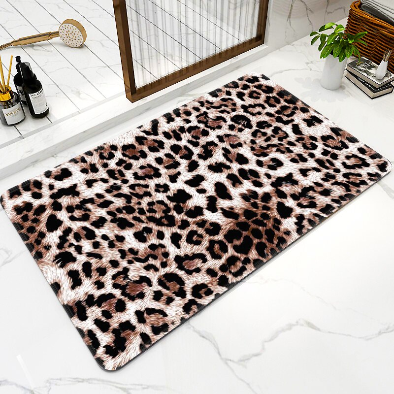 Long Kitchen Mat Bedroom Entrance Doormat Home Hallway Floor Decoration Living Room Carpet Leopard Print Anti-Slip Bathroom Rug