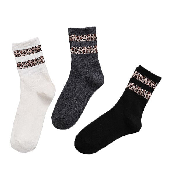 3 Pairs Leopard Print Cotton Socks Women Winter Warm Long Socks Harajuku Brand Luxury Kawaii Sports Street Apparel Korea Style