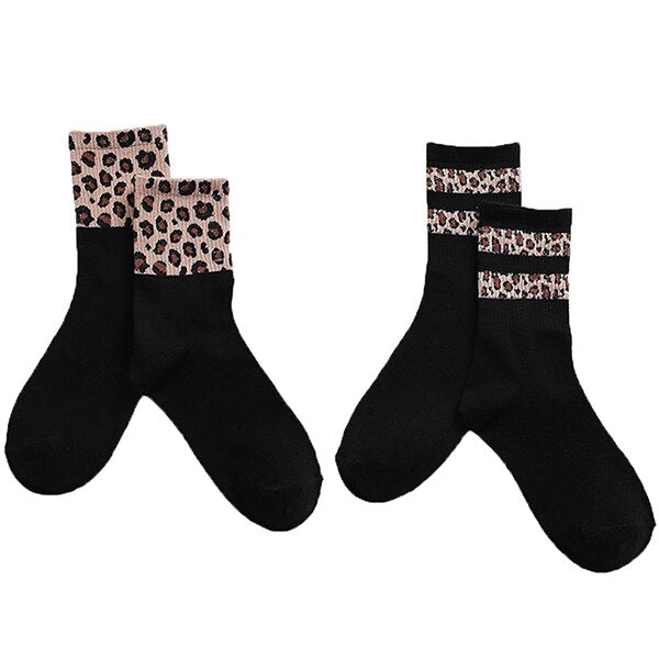 3 Pairs Leopard Print Cotton Socks Women Winter Warm Long Socks Harajuku Brand Luxury Kawaii Sports Street Apparel Korea Style