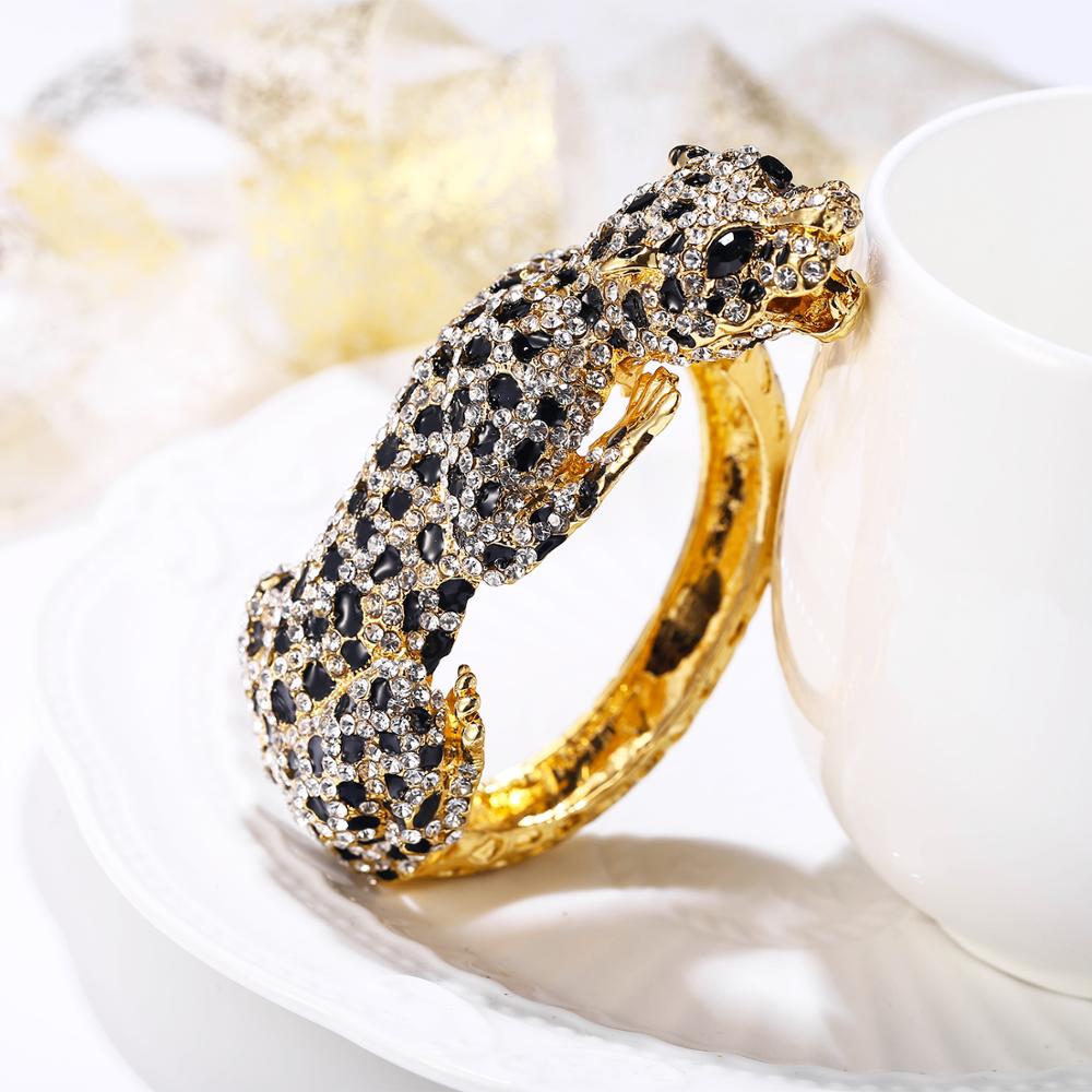 Leopard Panther Bangle Women Bracelet Femme Enamel Animal Party Gift Gold Color Brazalete Mujer Indian Jewelry Kpop Fashion