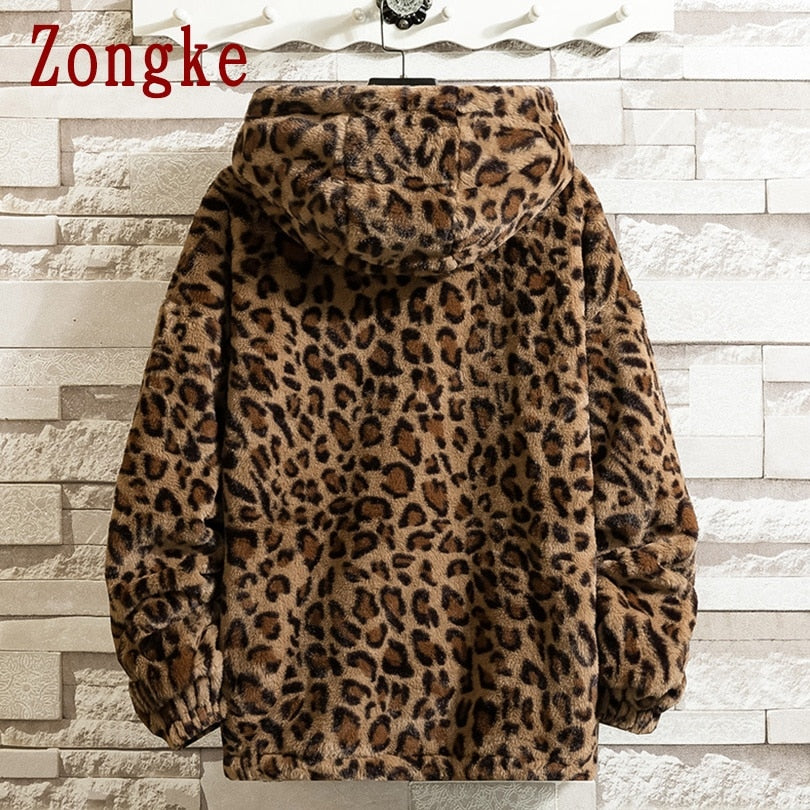 Zongke Leopard Hooded Winter Jacket Men 2022 Japanese Streetwear Men Jacket Winter Casual Jackets For Men Brand Coat M-4XL