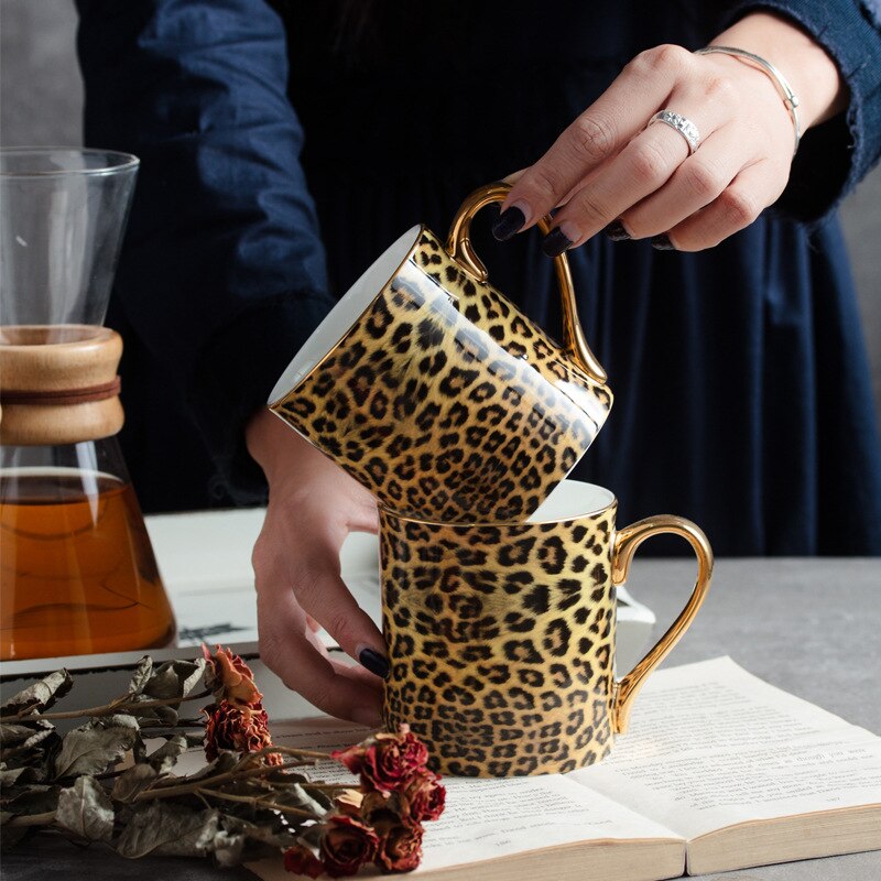 Ceramic Leopard Print Mug Large Capacity Coffee Cup Water Milk Drinking Tazas Tea Party Home Drinkware Gifts