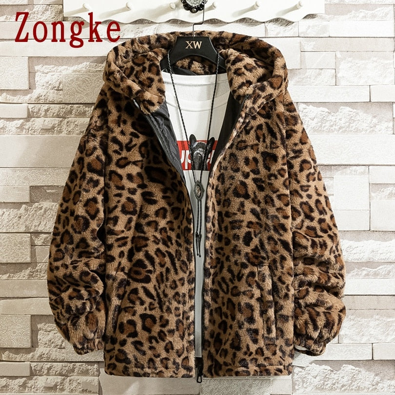 Zongke Leopard Hooded Winter Jacket Men 2022 Japanese Streetwear Men Jacket Winter Casual Jackets For Men Brand Coat M-4XL