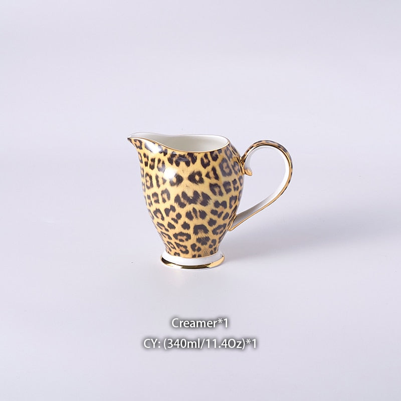 Leopard Print Bone China Coffee Set Luxury Porcelain Tea Set Pot Cup Ceramic Mug Sugar Bowl Creamer Teapot Drinkware Coffeeware