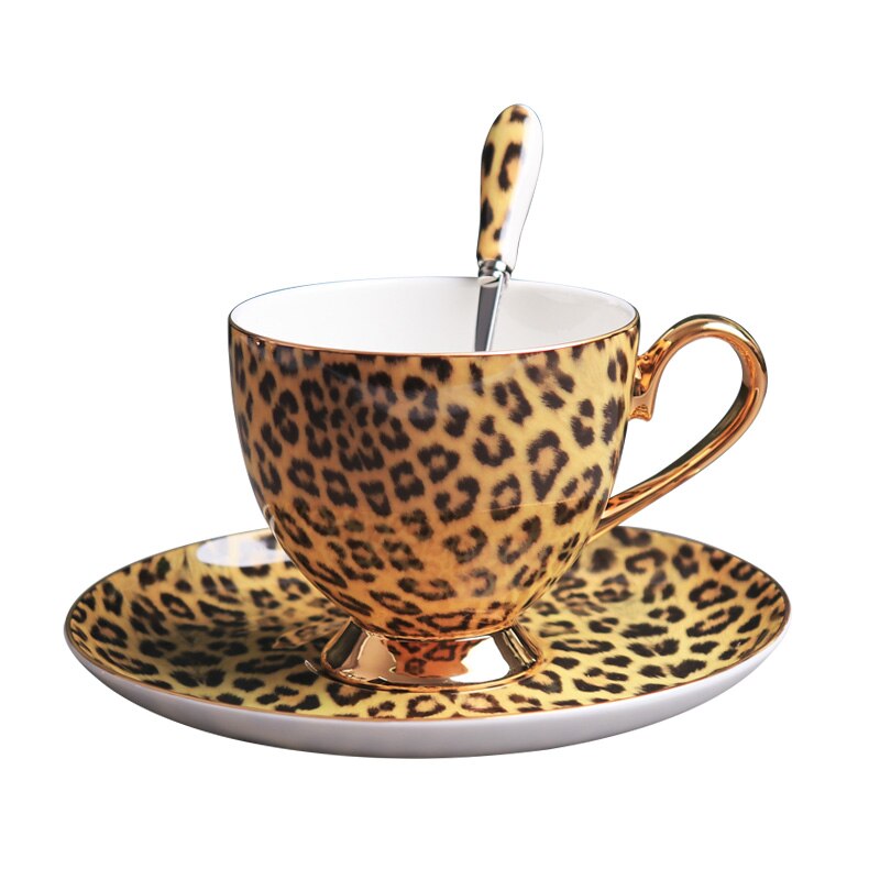 European High-Grade Bone China Coffee Mug Set Leopard Print  Ceramic Afternoon Tea Cup Water Pot Home Drinkware