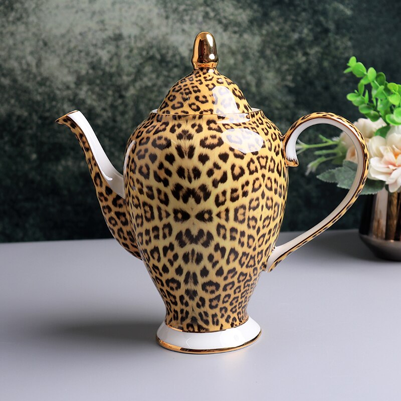 European High-Grade Bone China Coffee Mug Set Leopard Print  Ceramic Afternoon Tea Cup Water Pot Home Drinkware