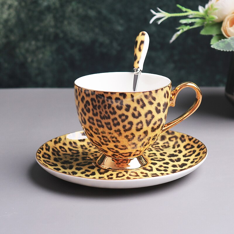 European High-Grade Bone China Coffee Mug Set Leopard Print  Ceramic Afternoon Tea Cup Water Pot Home Drinkware