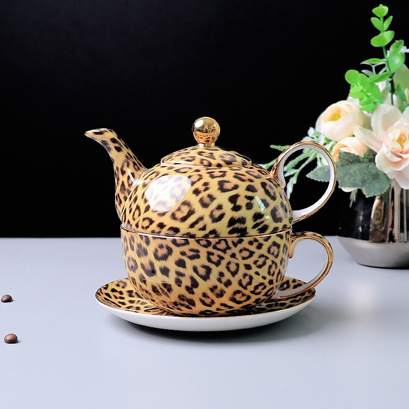 European High-Grade Bone China Coffee Mug Set Leopard Print  Ceramic Afternoon Tea Cup Water Pot Home Drinkware