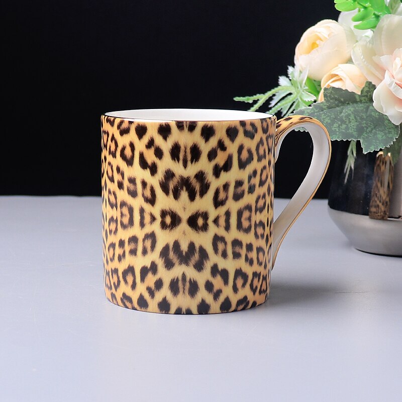 European High-Grade Bone China Coffee Mug Set Leopard Print  Ceramic Afternoon Tea Cup Water Pot Home Drinkware