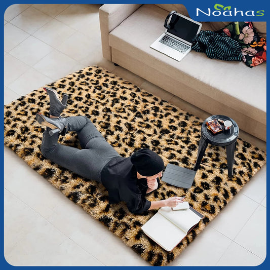 NOAHAS Fluffy Leopard Print Rug Cheetah Print Area Rugs Soft Comfy Printed Carpet for Bedroom Living Room Home Western Decor