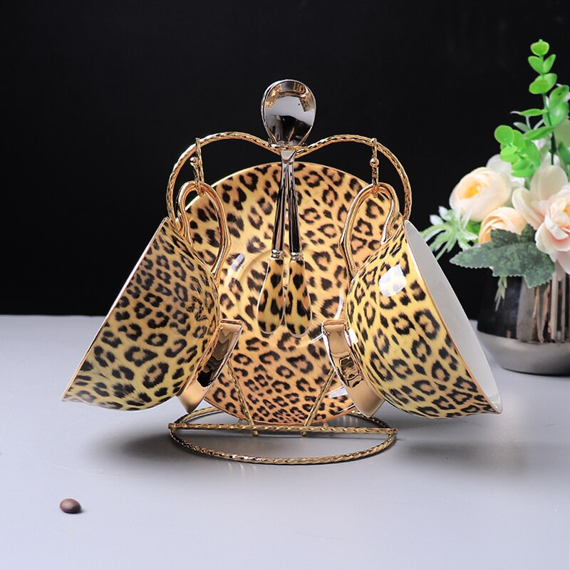 European High-Grade Bone China Coffee Mug Set Leopard Print  Ceramic Afternoon Tea Cup Water Pot Home Drinkware