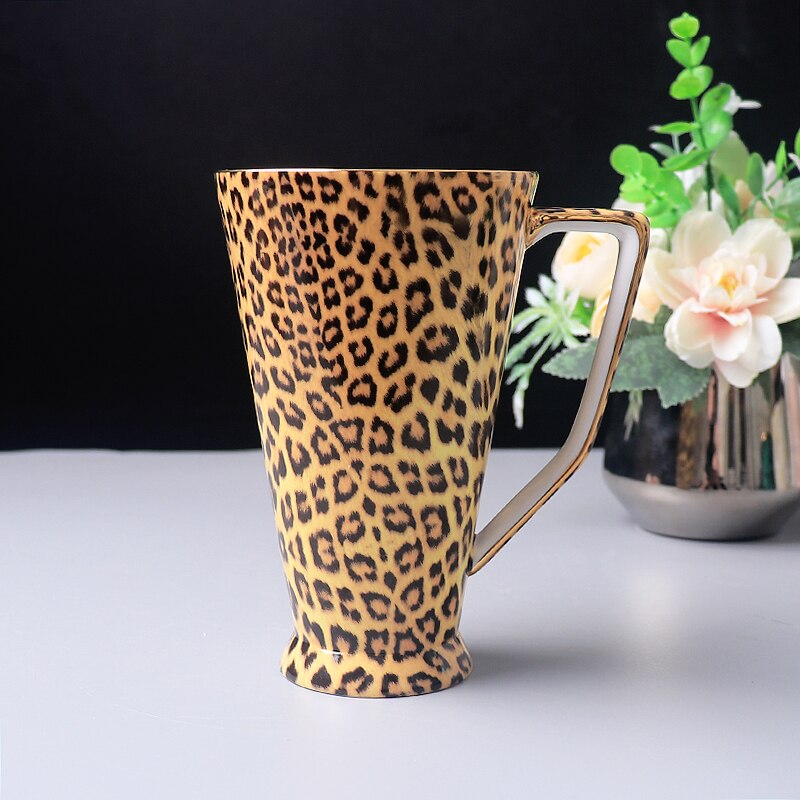 European High-Grade Bone China Coffee Mug Set Leopard Print  Ceramic Afternoon Tea Cup Water Pot Home Drinkware