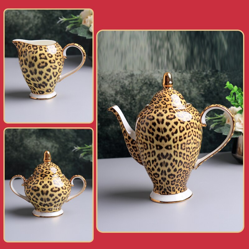 European High-Grade Bone China Coffee Mug Set Leopard Print  Ceramic Afternoon Tea Cup Water Pot Home Drinkware